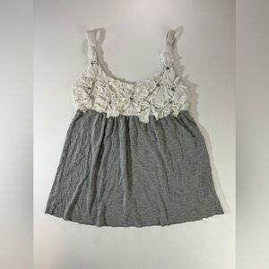 Y2K Grey and white ruffled babydoll top Medium